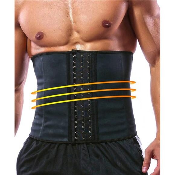 100% Latex Men Waist Trainer Corsets With Steel Bone Sweat Belt Sauna Suit - Picture 1 of 7
